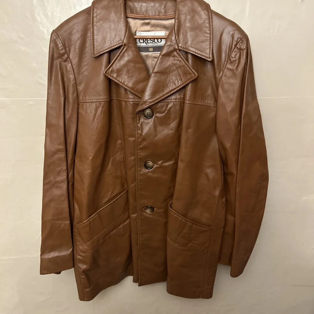 vintage cresco coat jacket Cognac‎ Brown Lapel Size 38